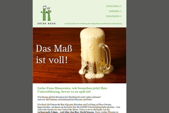 Arche Noah Bier-E-Mailing